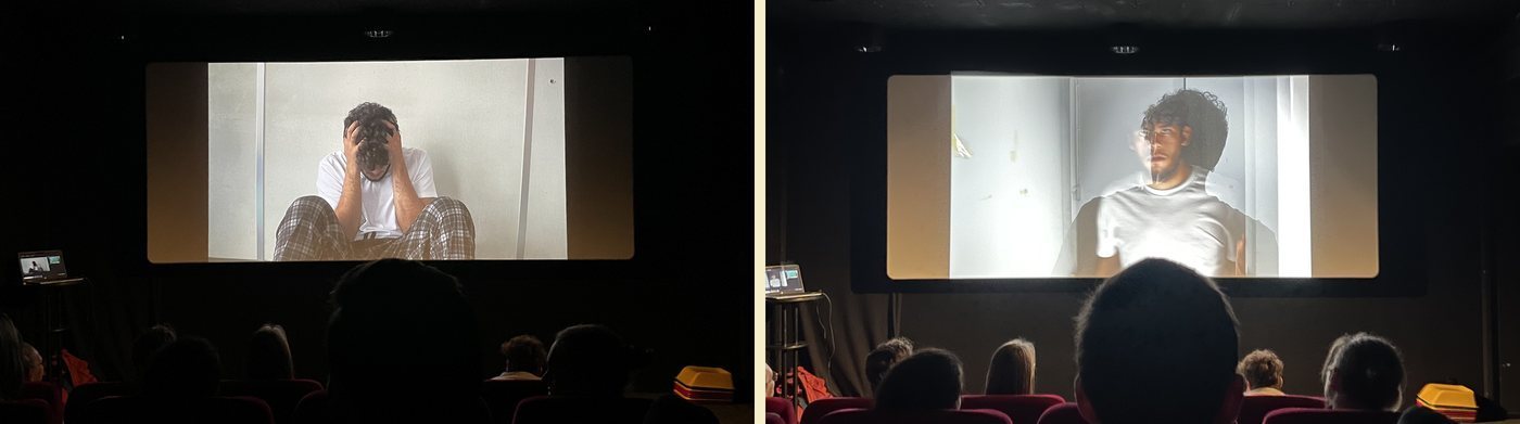 Two photographs of the premiere evening in the cinema