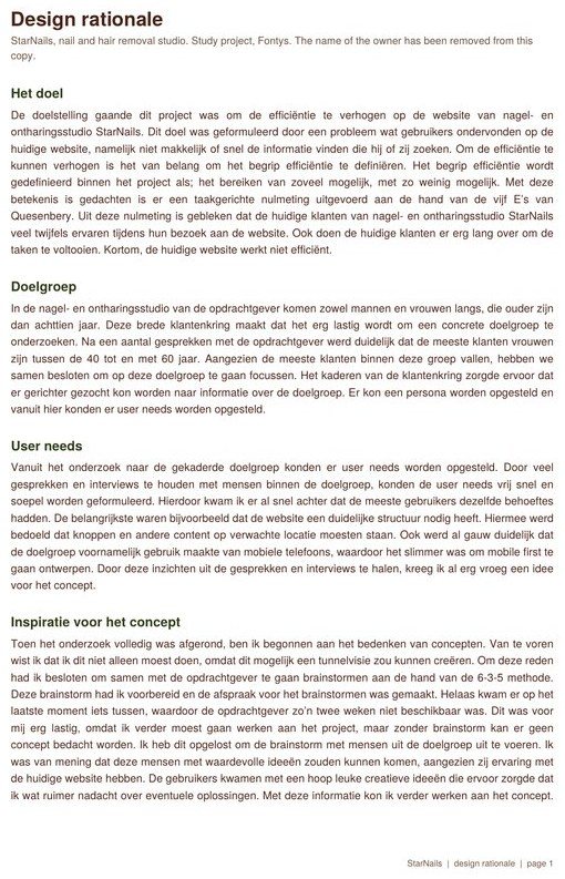The first page of the design rationale for StarNails